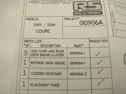 Morgan Design 010906A RS Rally Sport Decals And Keychain 2005-06 Chevy Cobalt