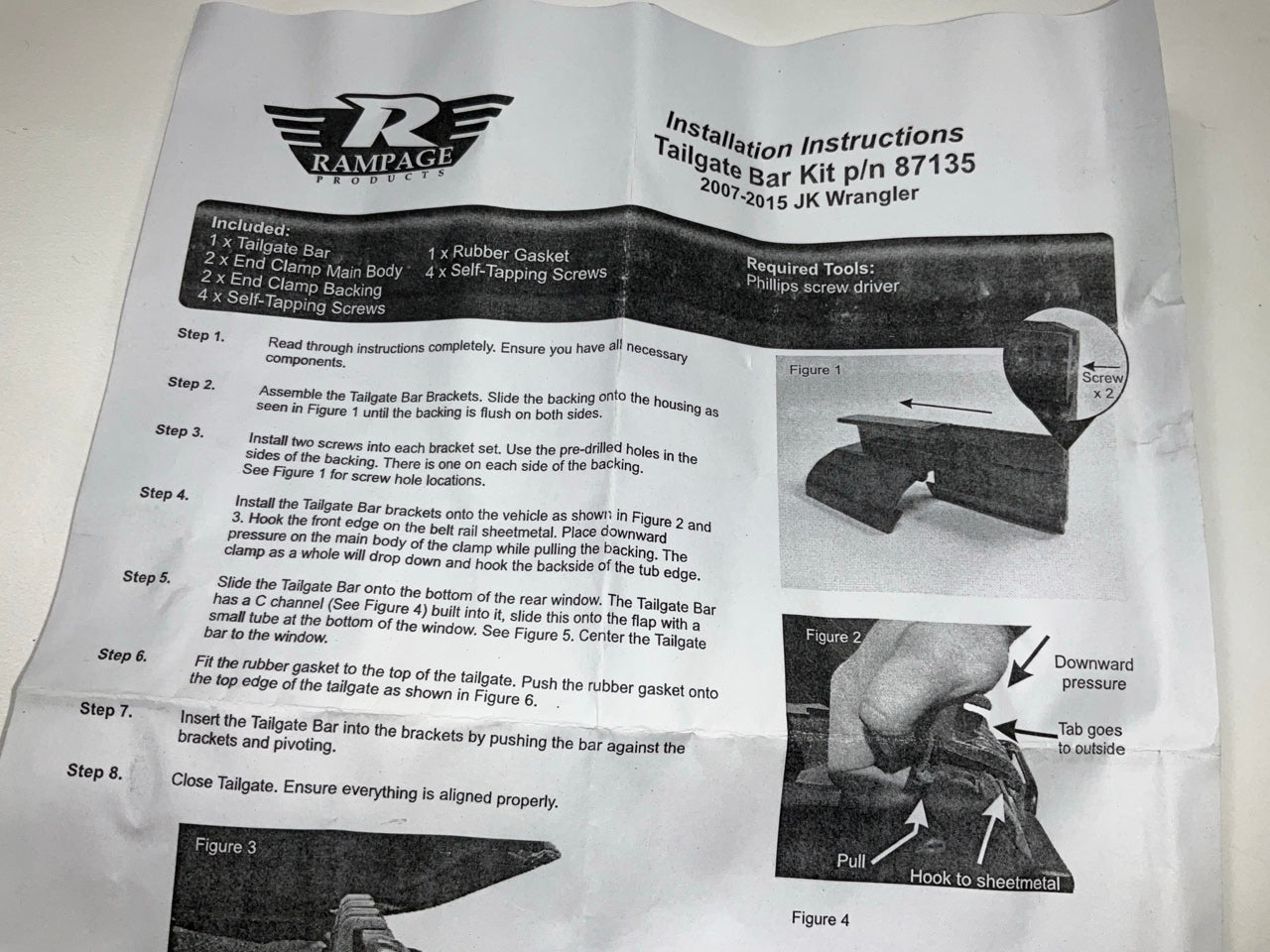 Rampage 87135 Tailgate Tonneau Bar Kit For 2007-2018 Wrangler (JK)