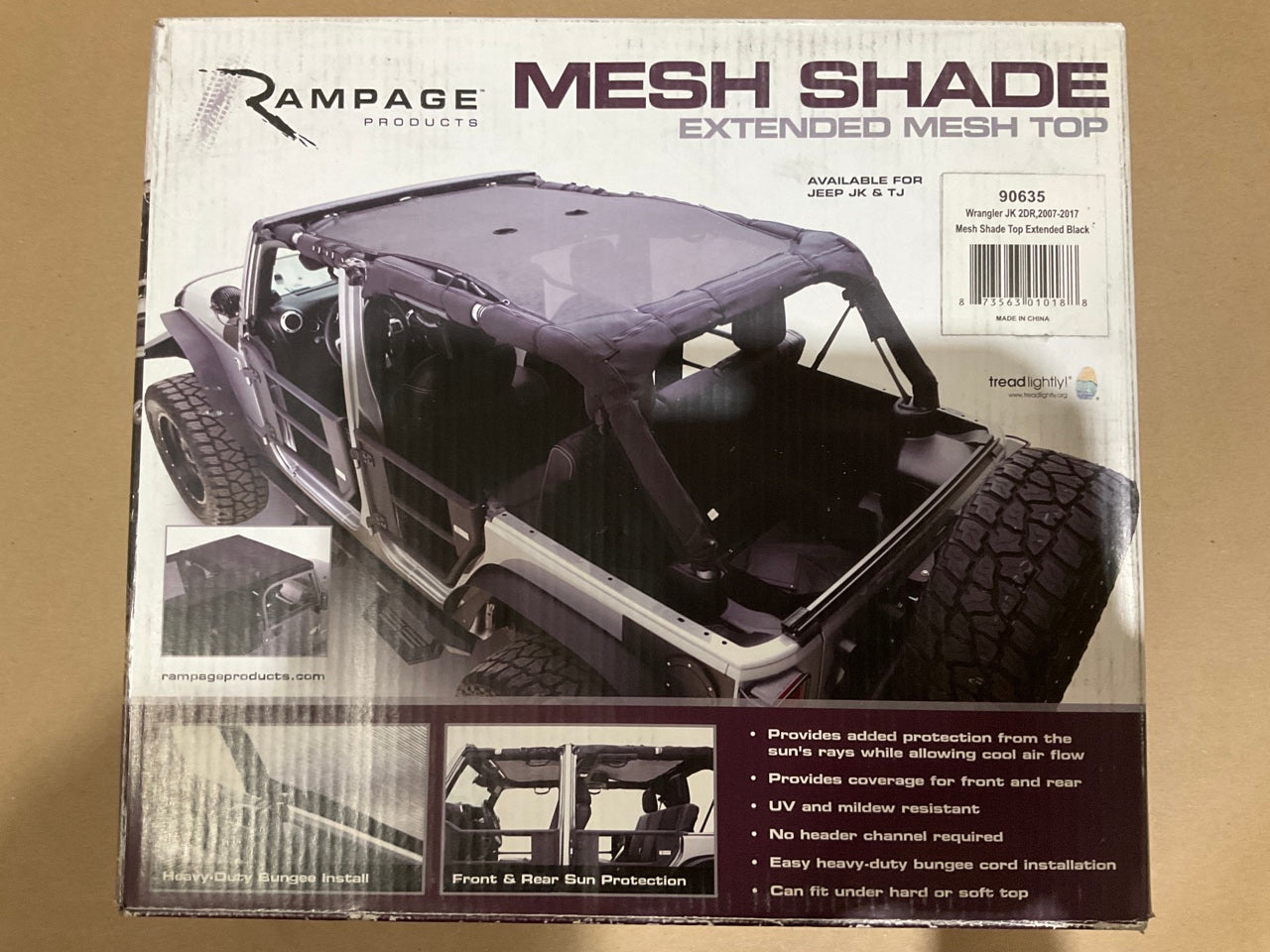 Rampage 90635 Extended Mesh Shade Top For 2007-2018 Jeep Wrangler JK - Black