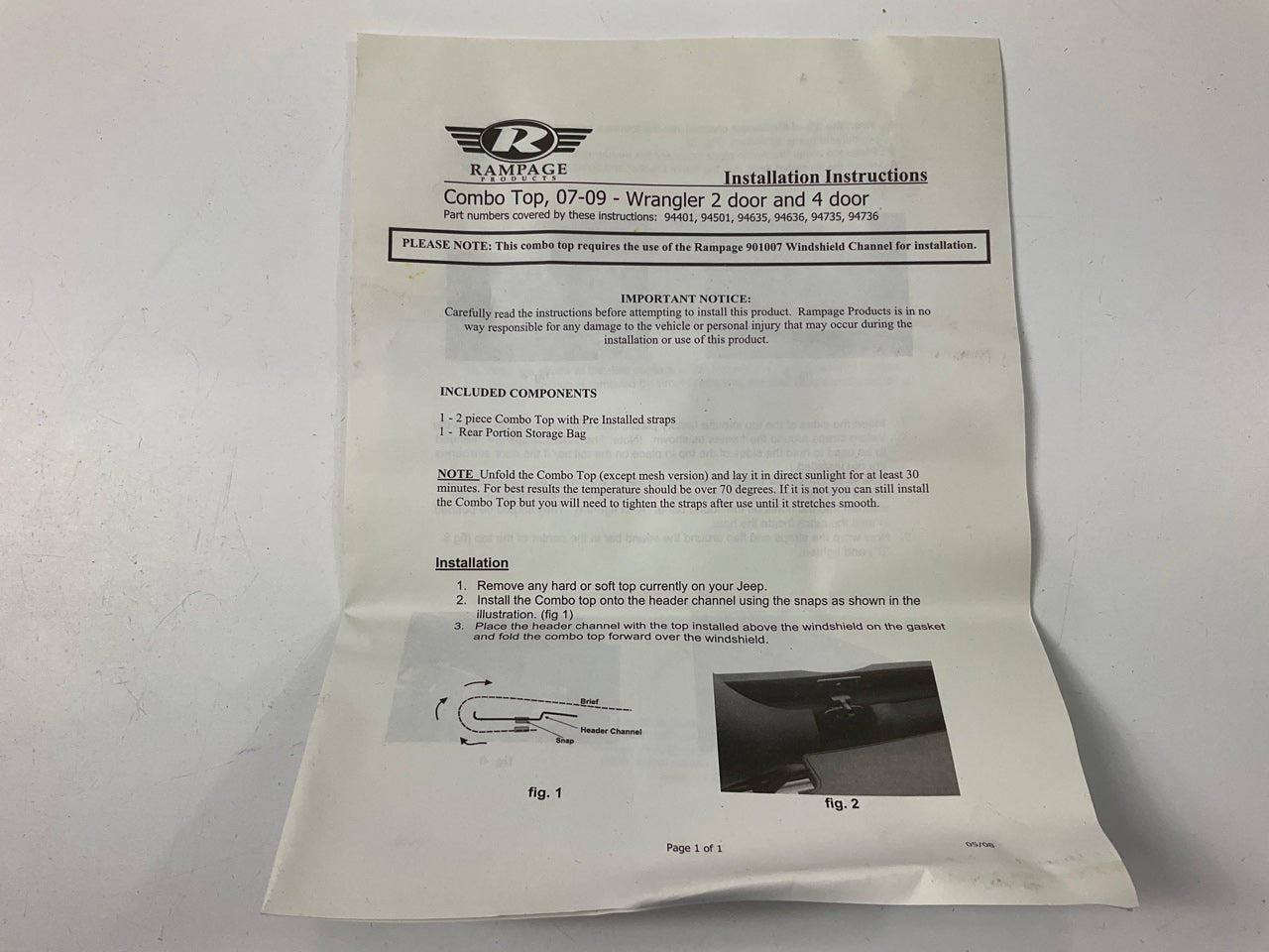 Rampage 94501 Combo Brief/Topper Soft Top For 2007-2014 Jeep Wrangler