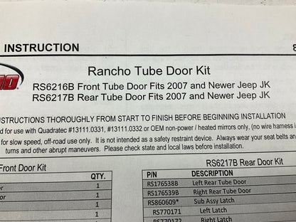 Rancho RS6217B Rear Tube Tubular Doors Set For 2007-2018 Jeep Wrangler