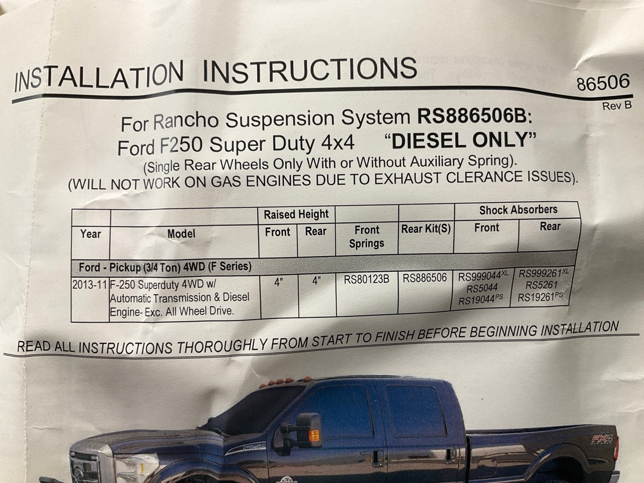 Rancho RS886506 Rear Axle U-Bolt 5.5'' Block Lift Kit 2011-2016 Ford F-250 SD 4WD