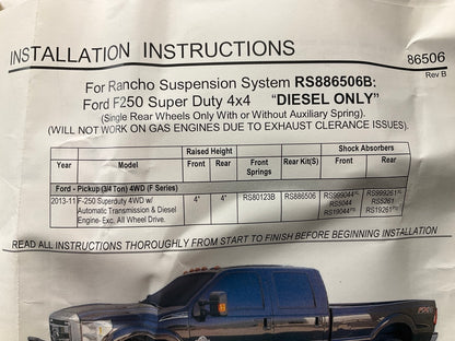 Rancho RS886506 Rear Axle U-Bolt 5.5'' Block Lift Kit 2011-2016 Ford F-250 SD 4WD