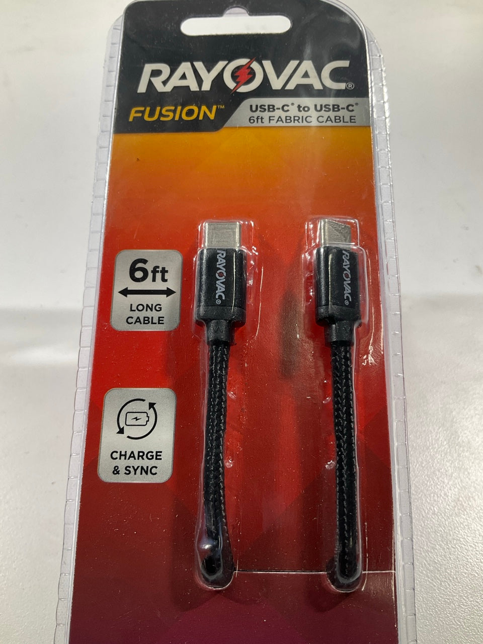 Rayovac RV2418 USB-C To USB-C 6' Black Fabric Charging & Sync Cable