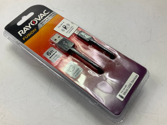 Rayovac RV2419 Micro USB To USB-A 6' Black Fabric Charging & Sync Cable