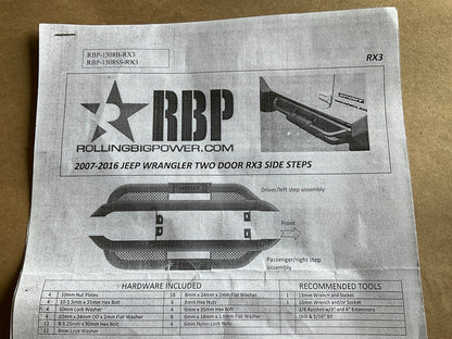 RBP RBP-1508B-RX3 RX-3 Black Side Step Bars For 2007-2017 Jeep Wrangler 2-DOOR