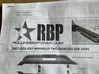 RBP RBP-1508B-RX3 RX-3 Black Side Step Bars For 2007-2017 Jeep Wrangler 2-DOOR