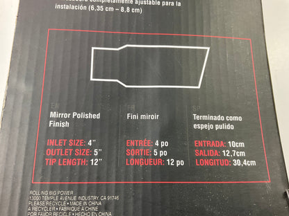 RBP 303723-EXR Stainless Steel Slant Cut 4'' In, 5'' Out Exhaust Tip For Diesel
