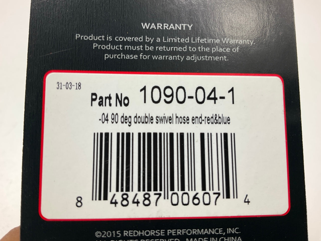 Redhorse 1090-04-1 1000 Series Swivel Seal Hose End Fitting, -4AN Female 90 Deg