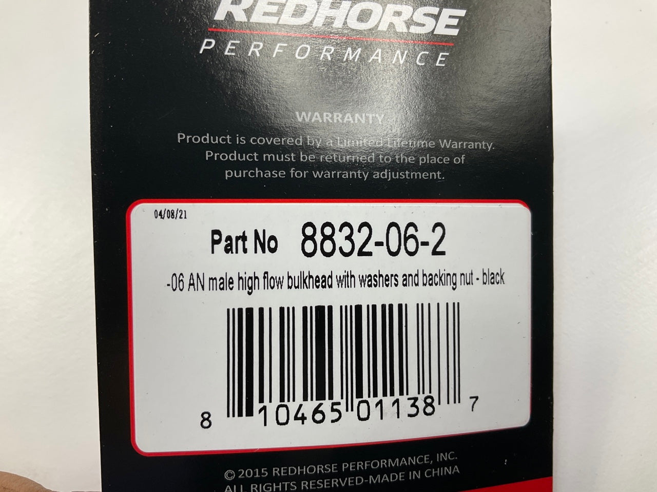 Redhorse 8832-06-2 High Flow Bulkhead Adapter With Washers And Nut, -6 AN