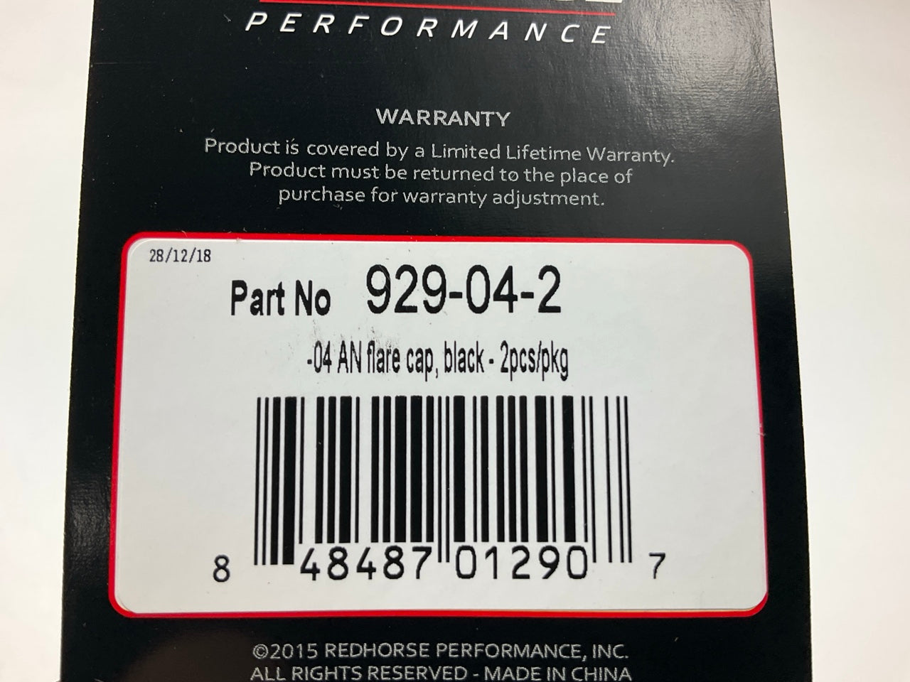 Redhorse 929-04-2 929 Series AN Flare Cap, Black Anodized, -4AN - 2 PACK