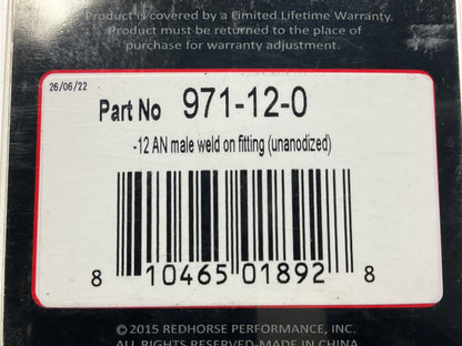 Redhorse 971-12-0 Weld On Adapter AN Male -12an Aluminum Bung