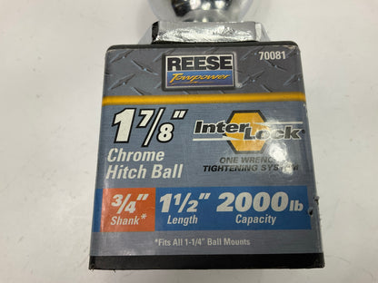 Reese 70081 Trailer Hitch Tow Ball 1-7/8'', 2,000 Lbs. Capacity.