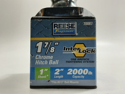 Reese 70087 Trailer Hitch Tow Ball, 1-7/8 Inch, 2,000 Lbs. Capacity, 1'' Shank