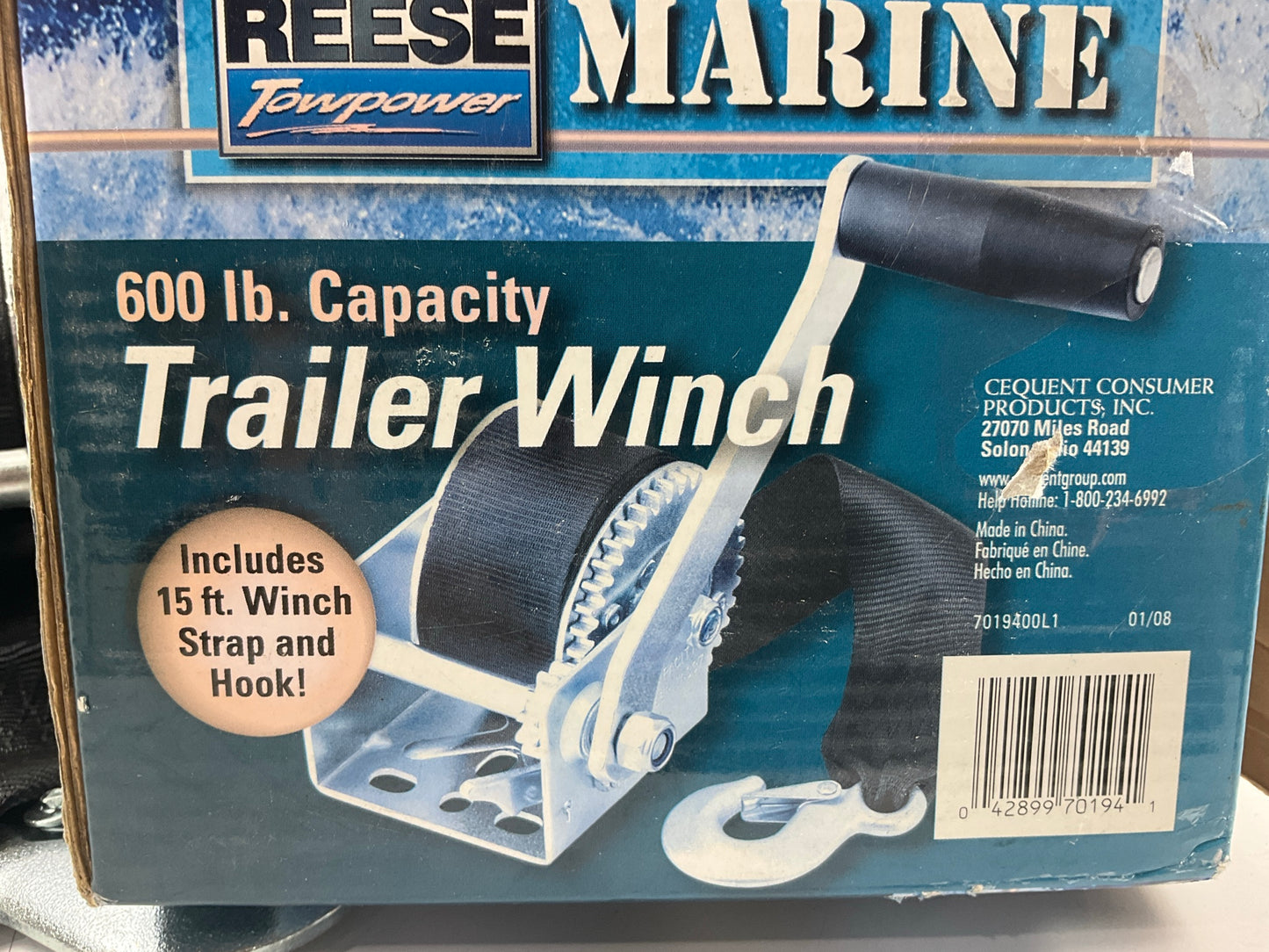 Reese 7019400 Trailer Winch, Single-Speed, 600 Lbs. Capacity, 15 Foot Strap