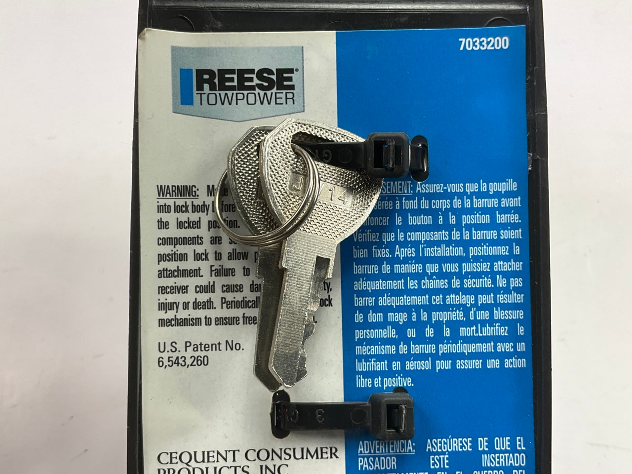 REESE 7033200 Towpower 3-1/2'' Span Class V Towing Receiver Lock, 5/8'' Diameter