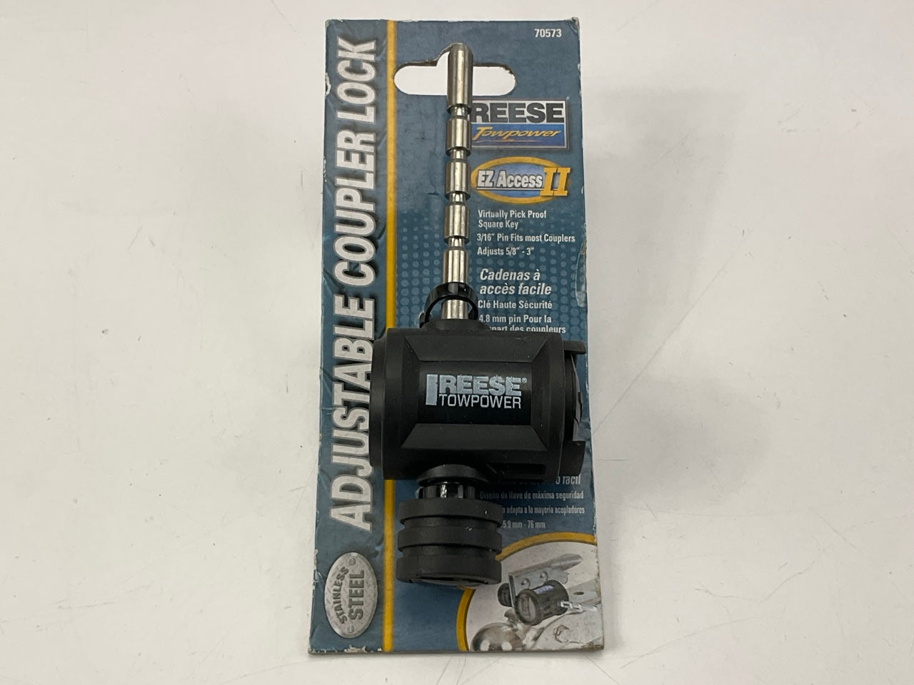 Reese 70573 Trailer Coupler Lock, Adjustable, Stainless Steel