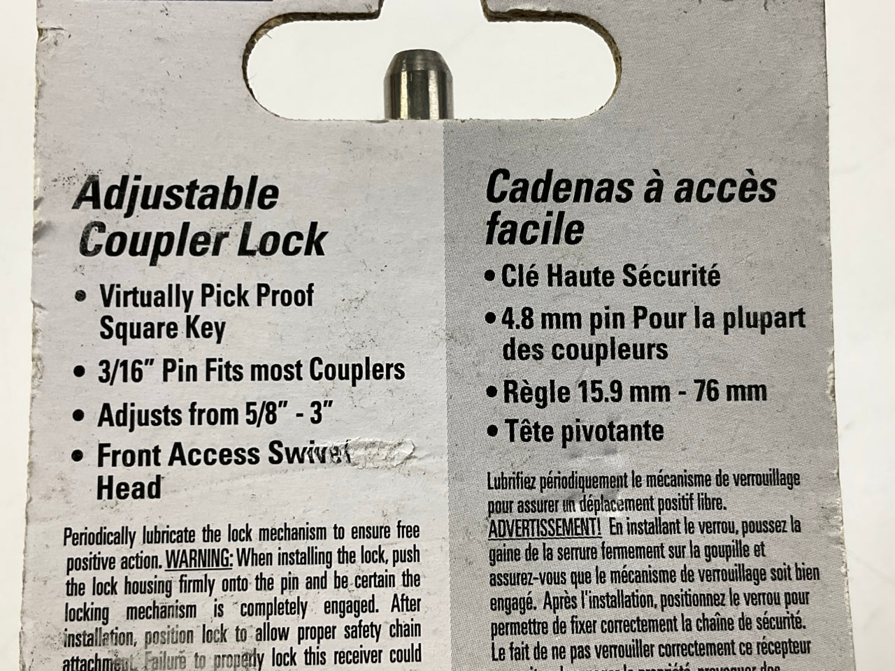 Reese 70573 Trailer Coupler Lock, Adjustable, Stainless Steel