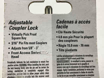 Reese 70573 Trailer Coupler Lock, Adjustable, Stainless Steel
