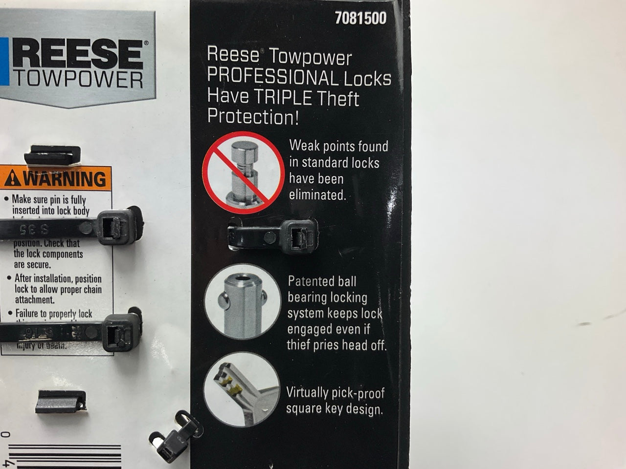 Reese 7081500 Trailer Hitch Lock Pin For 3'' Square Receiver, 5/8'' 3/4'' Pin Diam.
