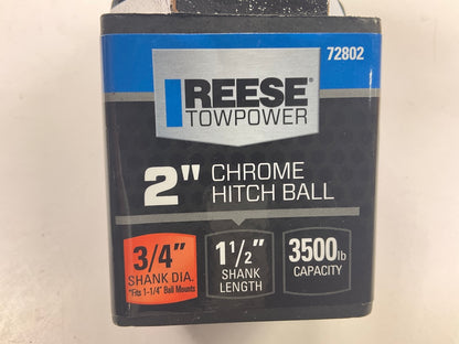 Reese 72802 2'' Chrome Receiver Hitch Ball 3/4'' Shank 3500lb 1-1/4'' Ball Mount