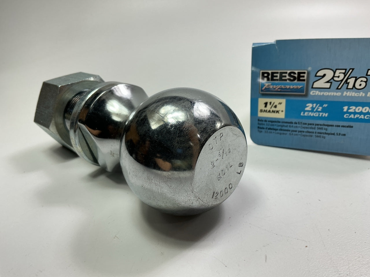 Reese 74294 Chrome Hitch Ball 2-5/16'', 1-1/4'' Shank, 2.5'' Length, 12000 Lbs