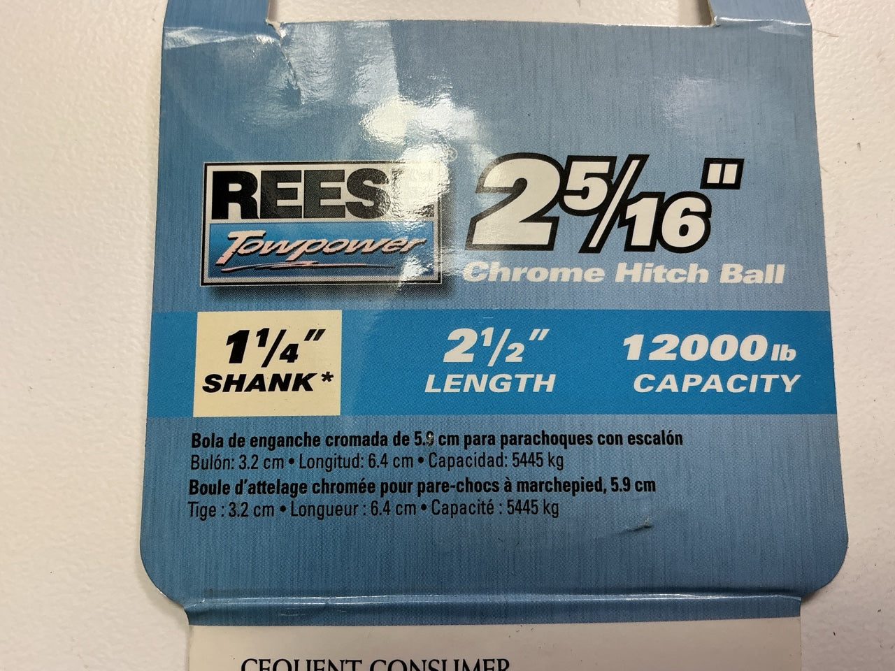 Reese 74294 Chrome Hitch Ball 2-5/16'', 1-1/4'' Shank, 2.5'' Length, 12000 Lbs