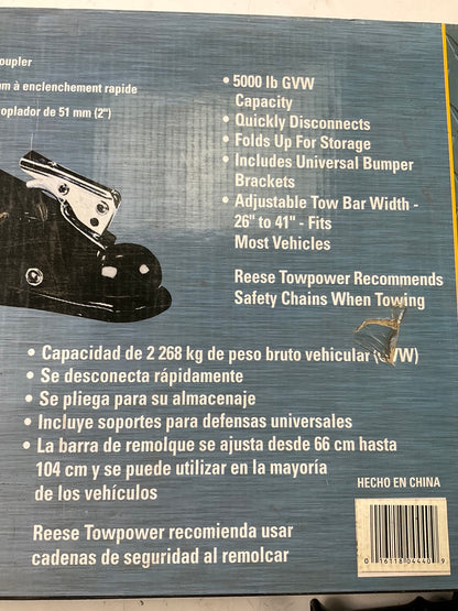 Reese 74344 Universal Class III Adjustable Tow Bar W/ 2 In Ball Coupler