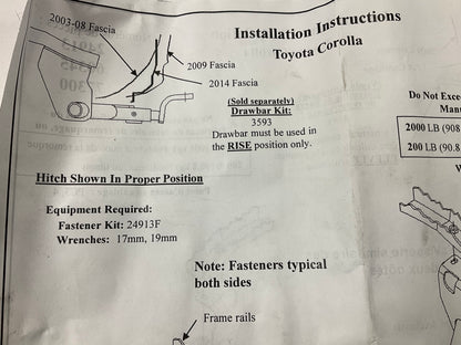 Reese 77300 Class 1 Trailer Hitch For 2003-2020 Toyota Corolla