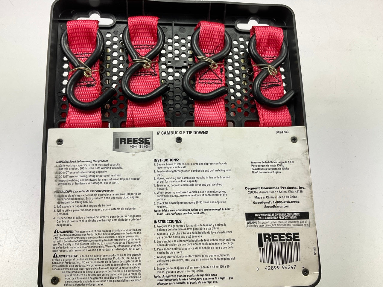 Reese 9424700 Secure Light Duty Cambuckle Tie Downs, 1 In. X 6 Ft - 4 Pack