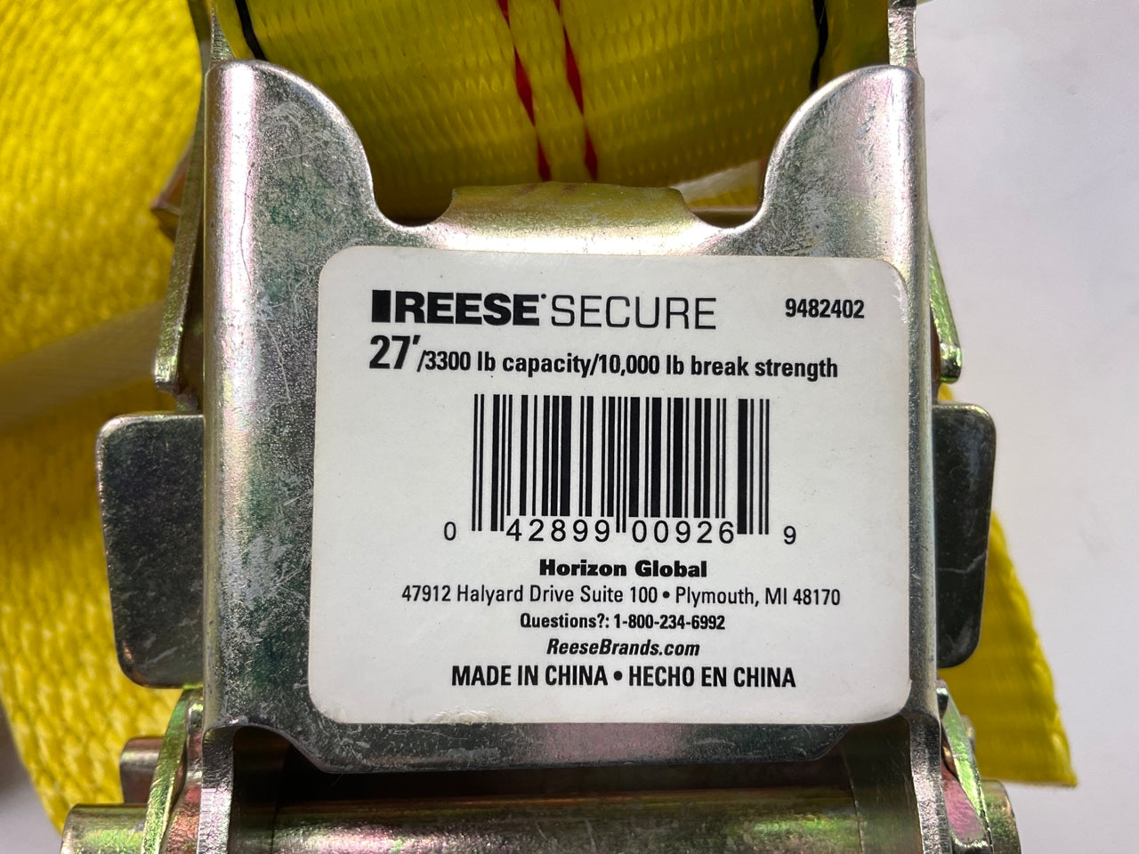 Reese 9482402 Secure Super Duty Ratchet Tie Down, 2'' X 27 Feet, 3300 Lbs Load