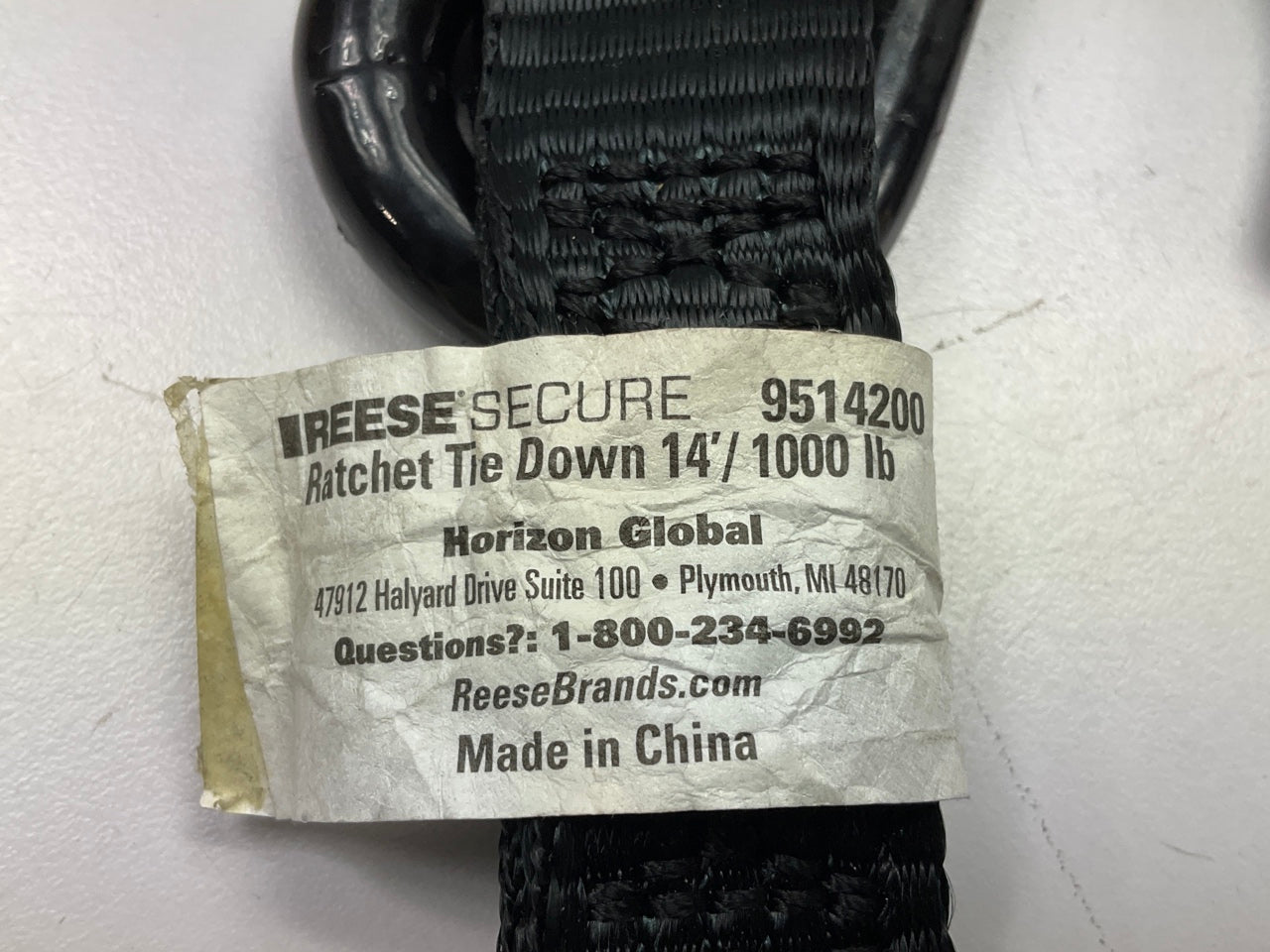 Reese 9514200 Tie-Down Ratchet Strap With S-hooks, 1000 Lb. Load Limit, 14 Feet