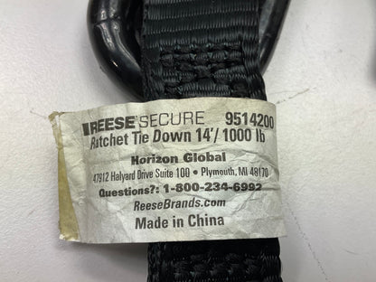 Reese 9514200 Tie-Down Ratchet Strap With S-hooks, 1000 Lb. Load Limit, 14 Feet