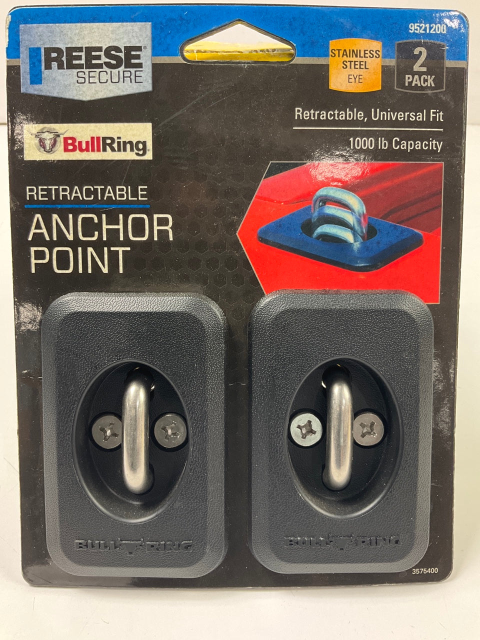 2-Pack - Reese Secure Bullring Retractable Anchor Point Set Universal, 1,000 Lbs