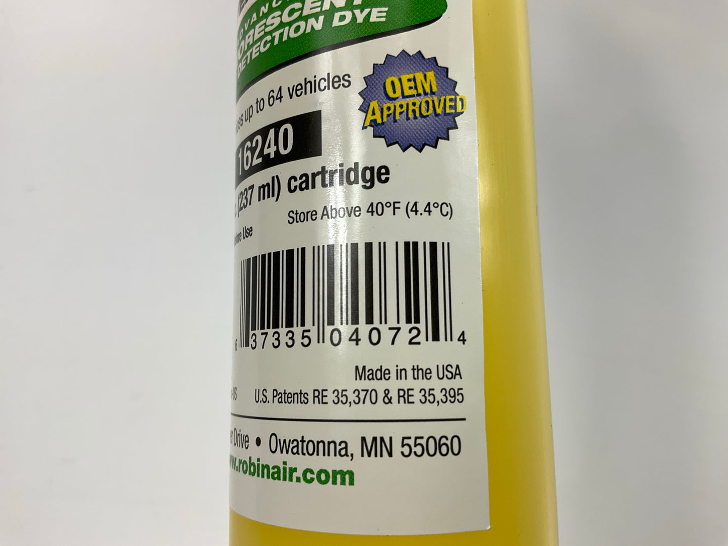 Robinair 16240 Universal A/C Leak Dye For Tracker 8oz Cartridge, 64 Applications
