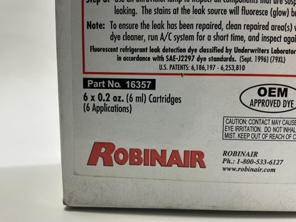 Robinair 16357 Universal A/C Leak Dye, 6 Replacement Cartridges, 0.2 Oz Each