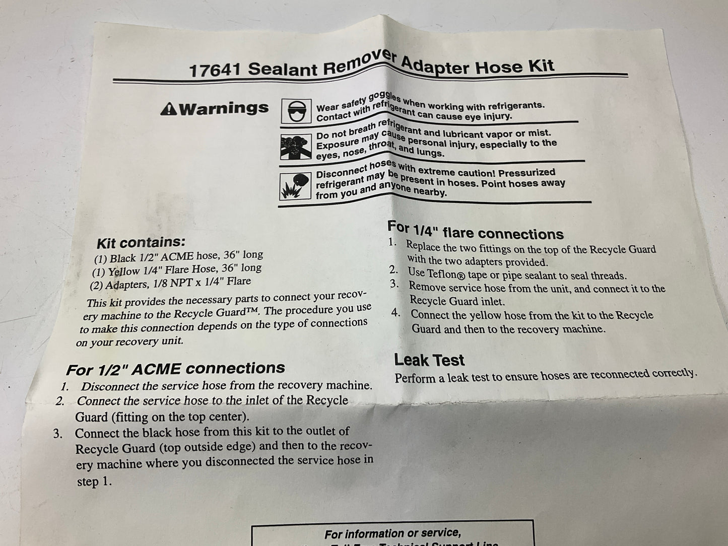 Robinair 17641 Sealant Remover Hose Adapter Kit: 36'' Long Black & Yellow Hoses