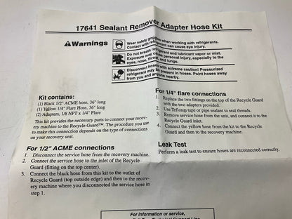 Robinair 17641 Sealant Remover Hose Adapter Kit: 36'' Long Black & Yellow Hoses