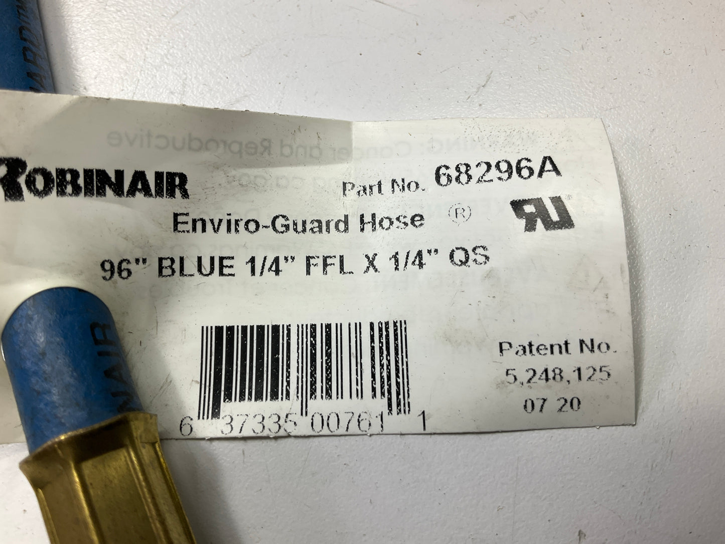 Robinair 68296A 1/4'' Enviro-Guard A/C Hose Quick Seal Fittings - Blue Only, 96''
