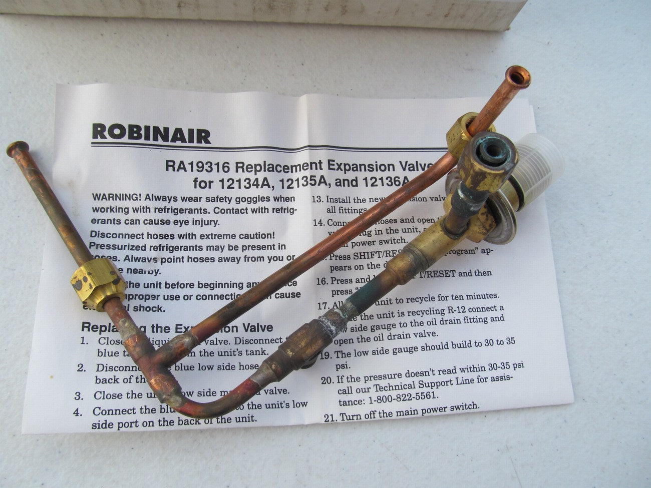 Robinair RA19316 Expansion Valve For 12134A, 12135A,12136A Dual Gas Recyclers