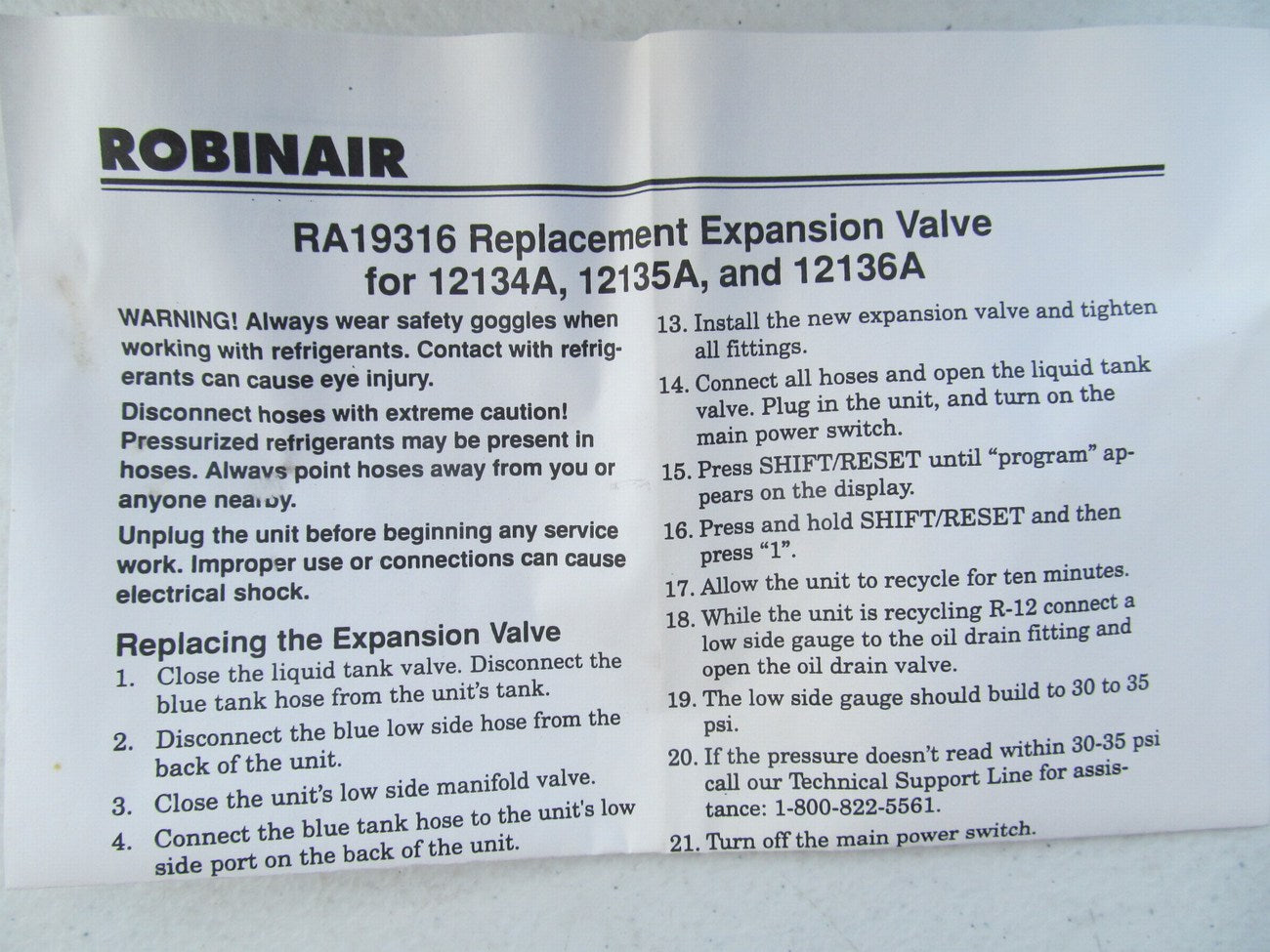 Robinair RA19316 Expansion Valve For 12134A, 12135A,12136A Dual Gas Recyclers