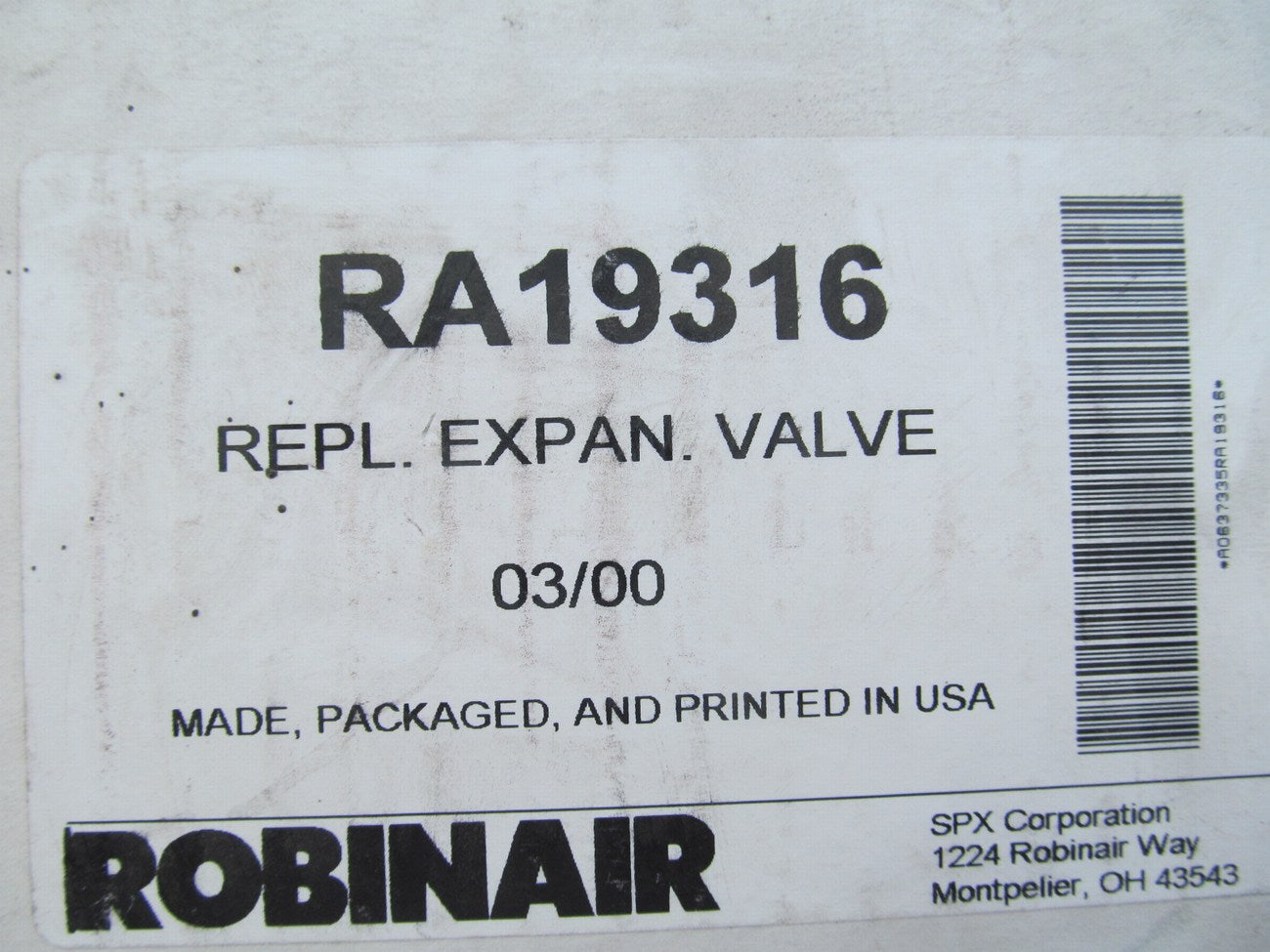 Robinair RA19316 Expansion Valve For 12134A, 12135A,12136A Dual Gas Recyclers