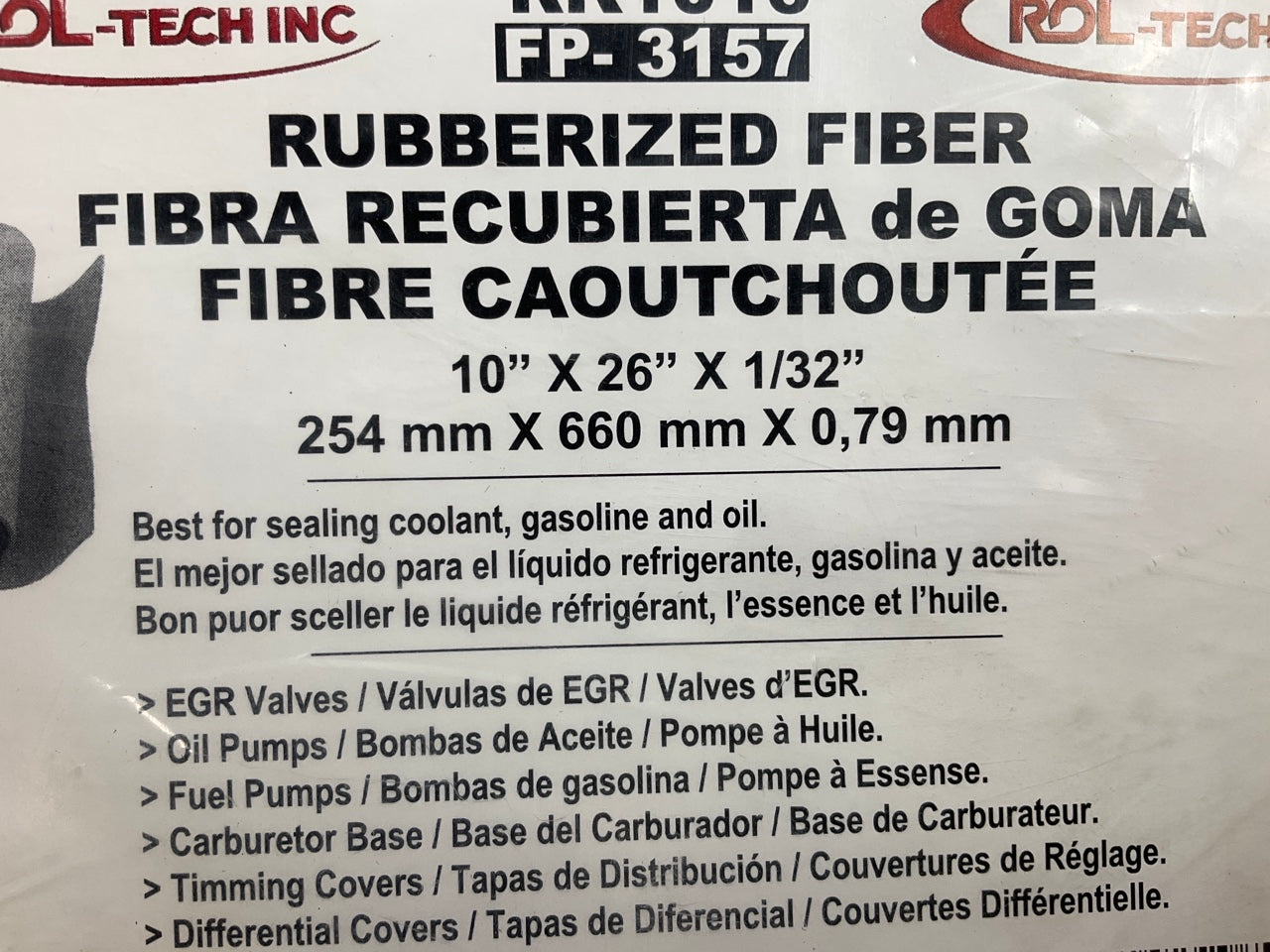 Rol-tech RK1016 Rubberized Fiber Gasket Material Roll 26'' X 10'' X 1/32''