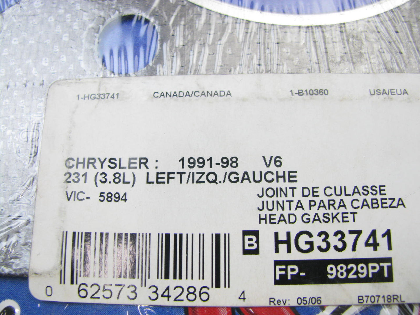 Rol Gasket HG33741 Left Cylinder Head Gasket For 1991-2000 Chrysler 3.8L-V6