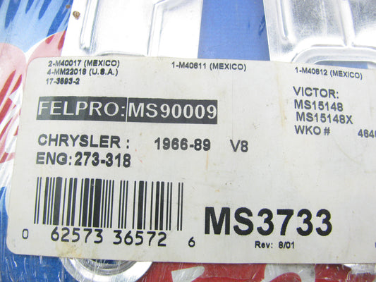 RolGasket MS3733 Engine Intake Manifold Gasket Set For 66-89 Chrysler 273 318-V8
