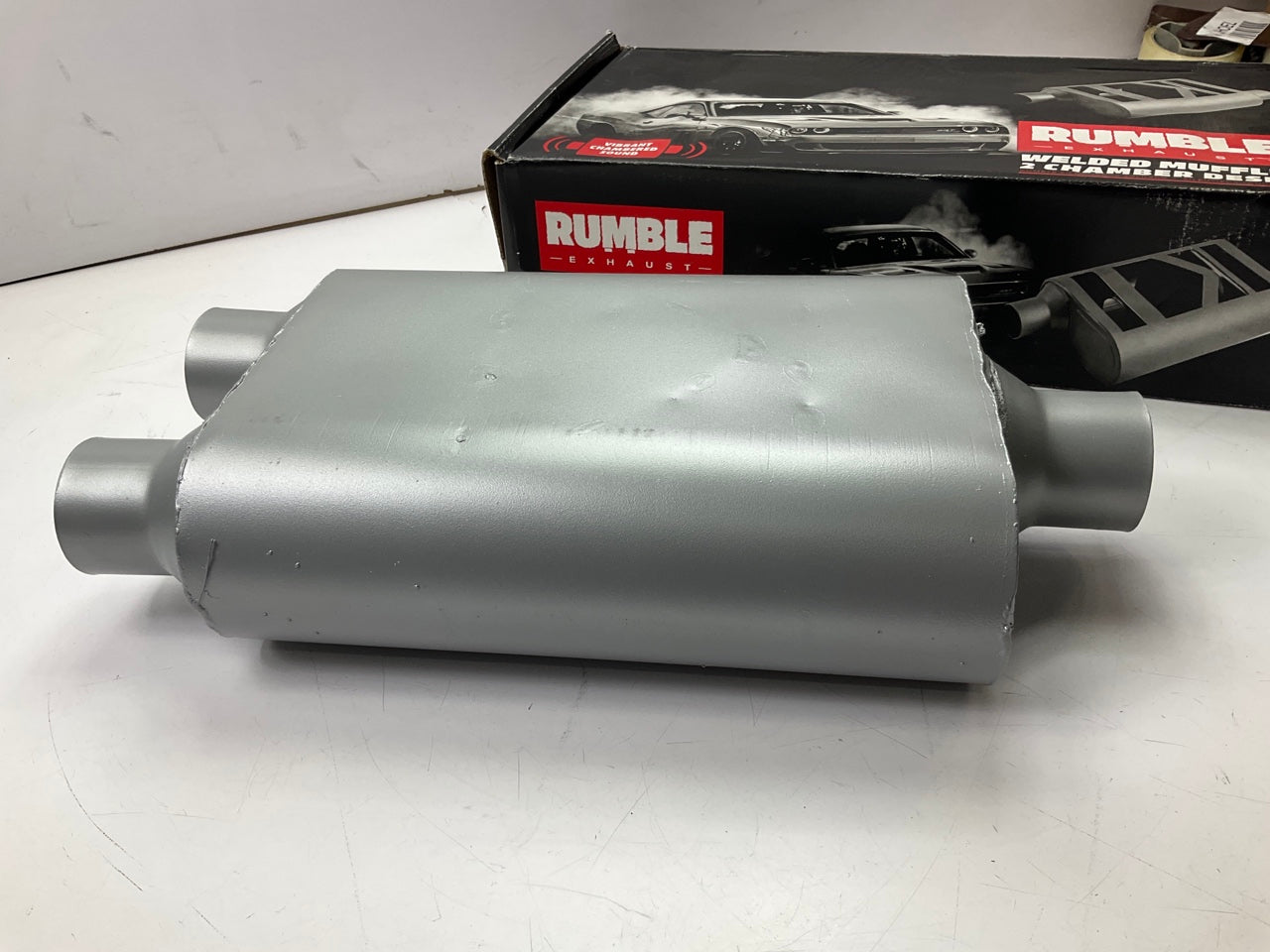 Rumble R24422 Performance Exhaust Muffler - 2-1/4'' Center Inlet, 2-1/4'' Dual Out