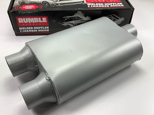 Rumble R25400 Performance Muffler 2.5'' ID Center Inlet, 2.5'' ID Dual Outlet, 19''