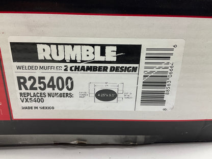 Rumble R25400 Performance Muffler 2.5'' ID Center Inlet, 2.5'' ID Dual Outlet, 19''