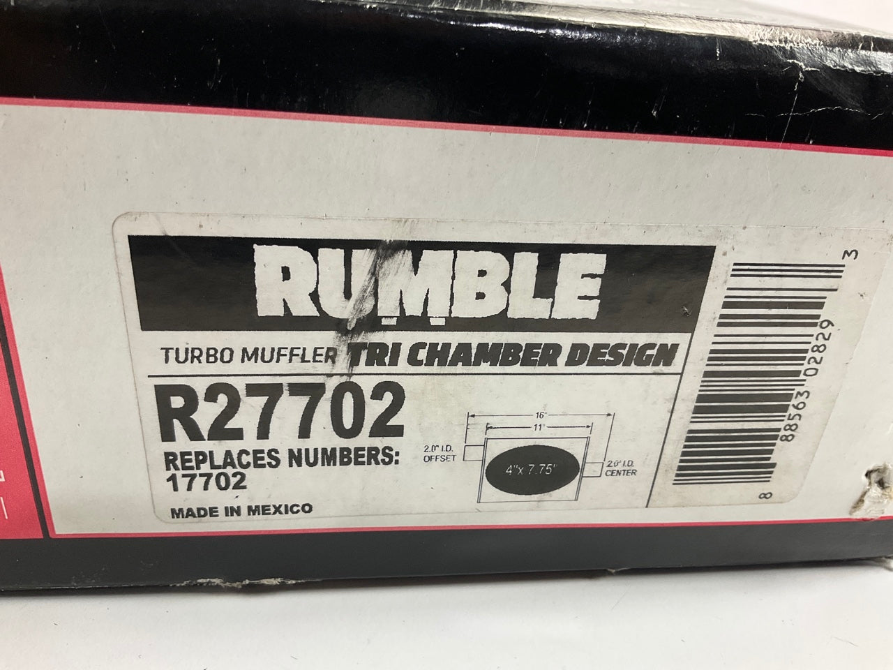 Rumble R27702 2'' Offset Inlet, 2'' Center Outlet Performance Muffler