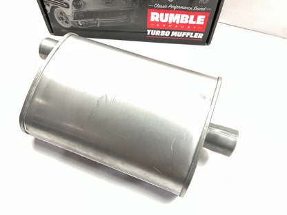 Rumble R27711 Exhaust Turbo Muffler, 2'' ID Offset Inlet, 2'' ID Center Outlet